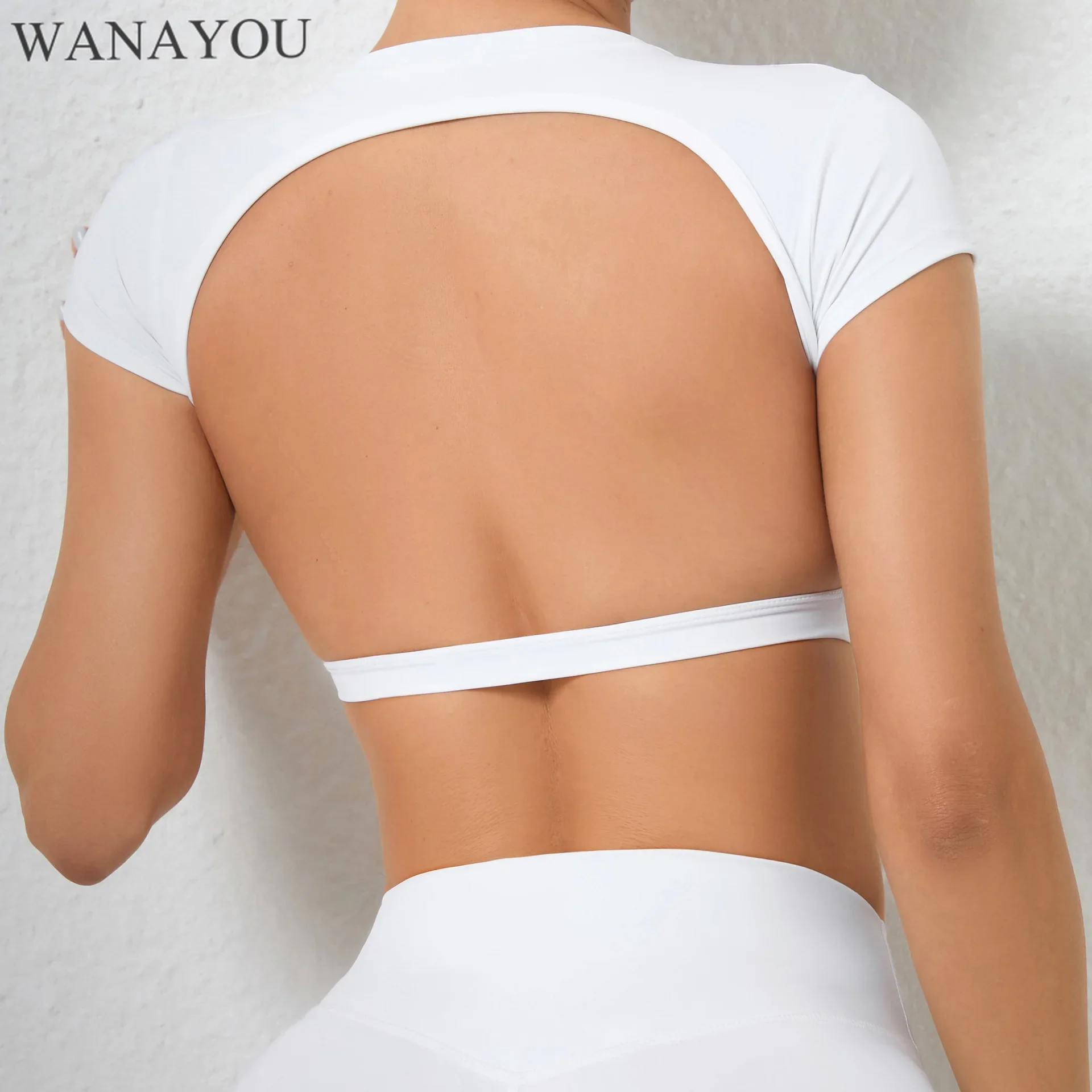 

WANAYOU Hollow Back Women Yoga Shirts, Padded Sports Crop Tops, Short Sleeves Gym Fitness Shirt, Breathable Workout Running Vest