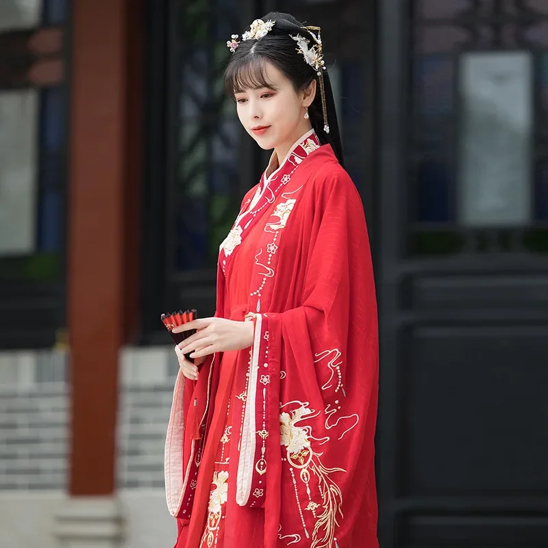 Rode Zomer Chinese Hanfu Prinses Jurk Vrouwen Fee Folk Met Kimono Vrouwelijke Dans Oosterse Kostuum Chinese Kleding