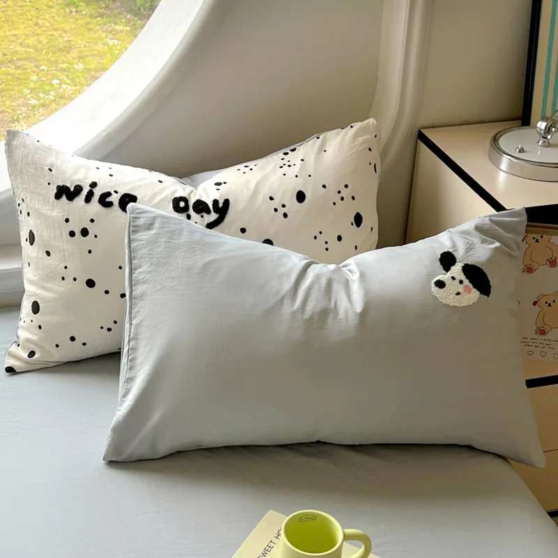 Student Dormitory Cartoon Embroidered Pillowcase Soft Cozy Cotton Pillow Cover Pillowslip Rectangle Pillow Case Envelope Closure