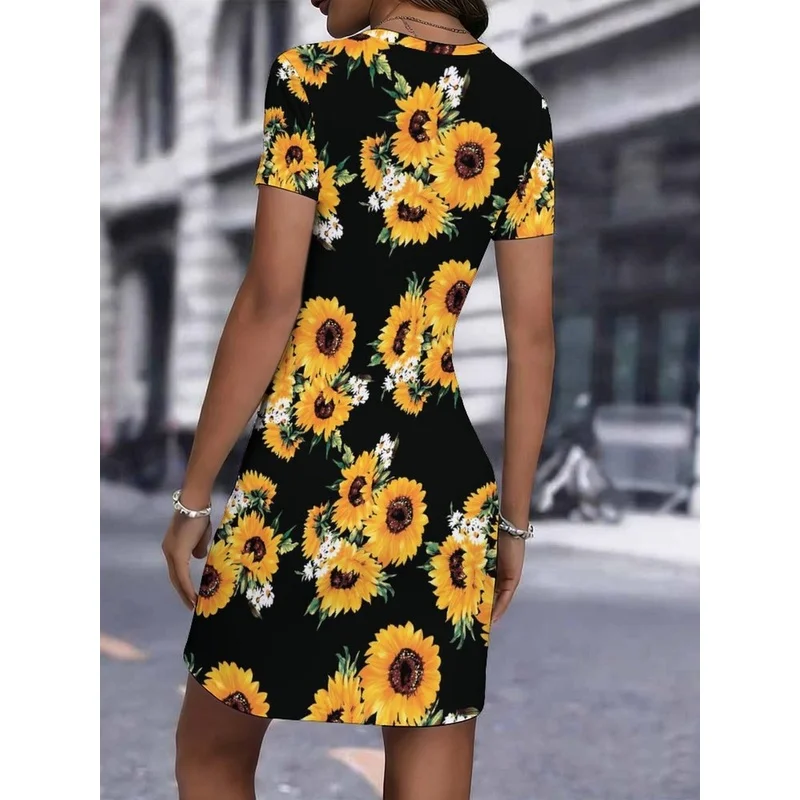 Women's 3D-printed bodycon dress featuring popular, vibrant geometric patterns—a versatile style perfect for any outing.