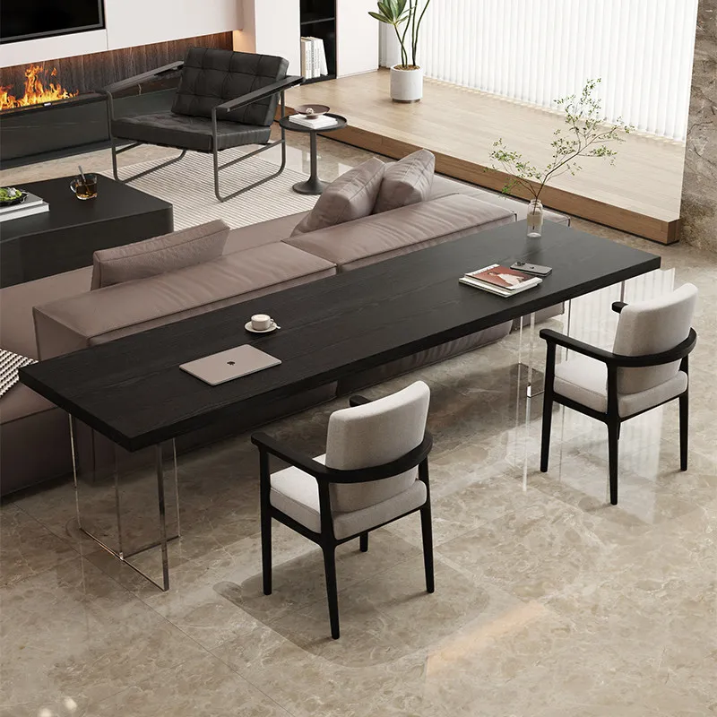 Italian minimalist desk solid wood horizontal hall sofa back long table acrylic double study table living room study dual-use