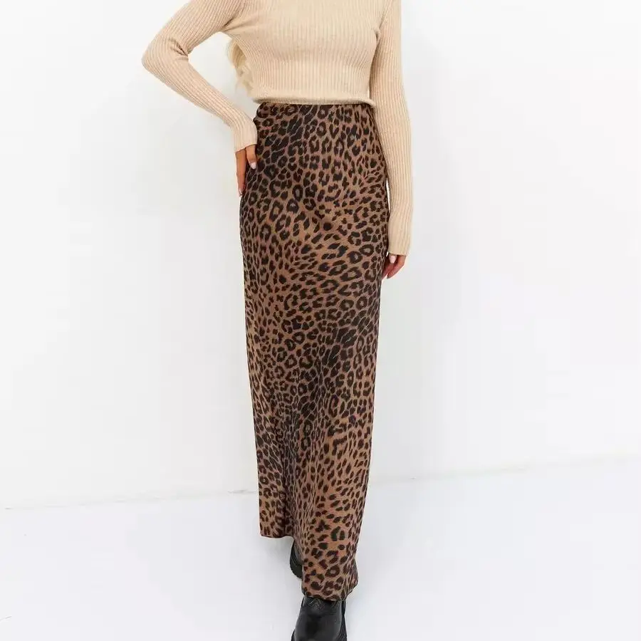 Sexy Leopard Print High Waist Elastic Smooth Long Skirt Half-length Silken Gown Direct from Manufacturer Women юбка шорты