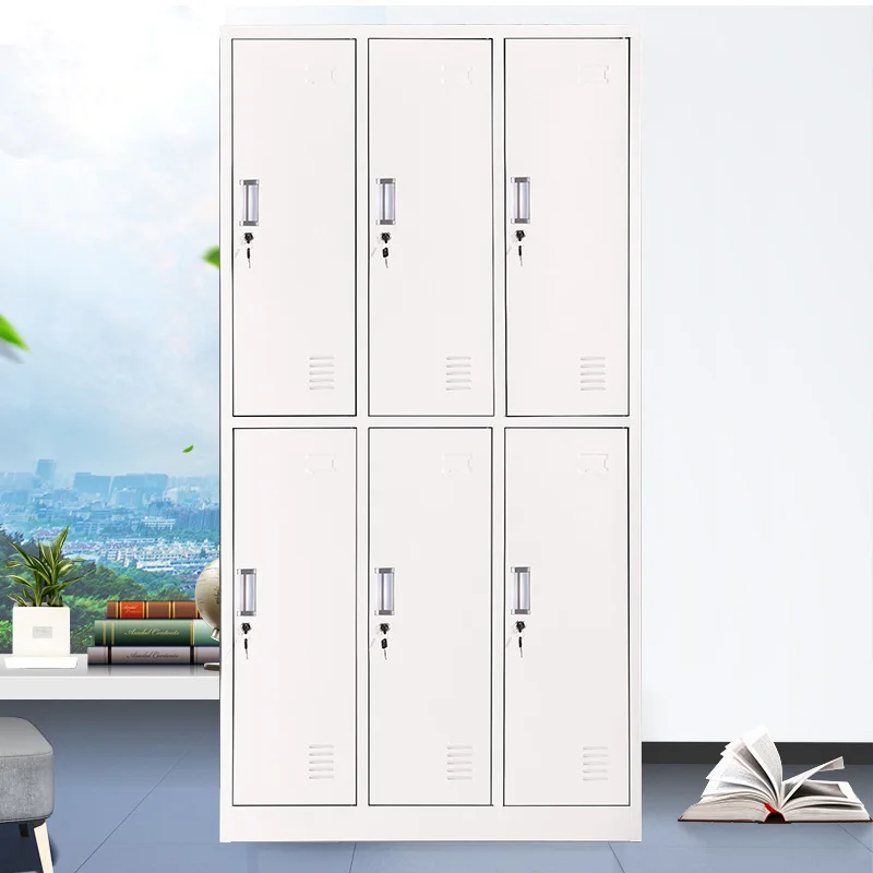 Steel locker, iron sheet staff storage with lock box, multiple doors