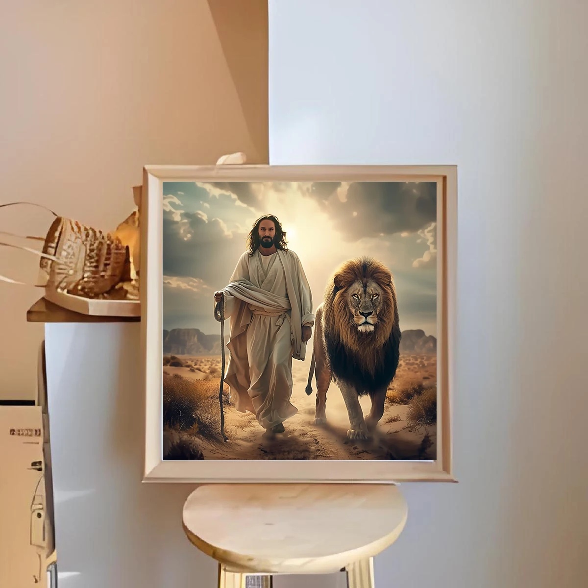 1pc DIY Handmade 5D Diamond Art Painting Set God and the Lion Full Diamond Home Decoration Ornaments Frameless Small Gifts