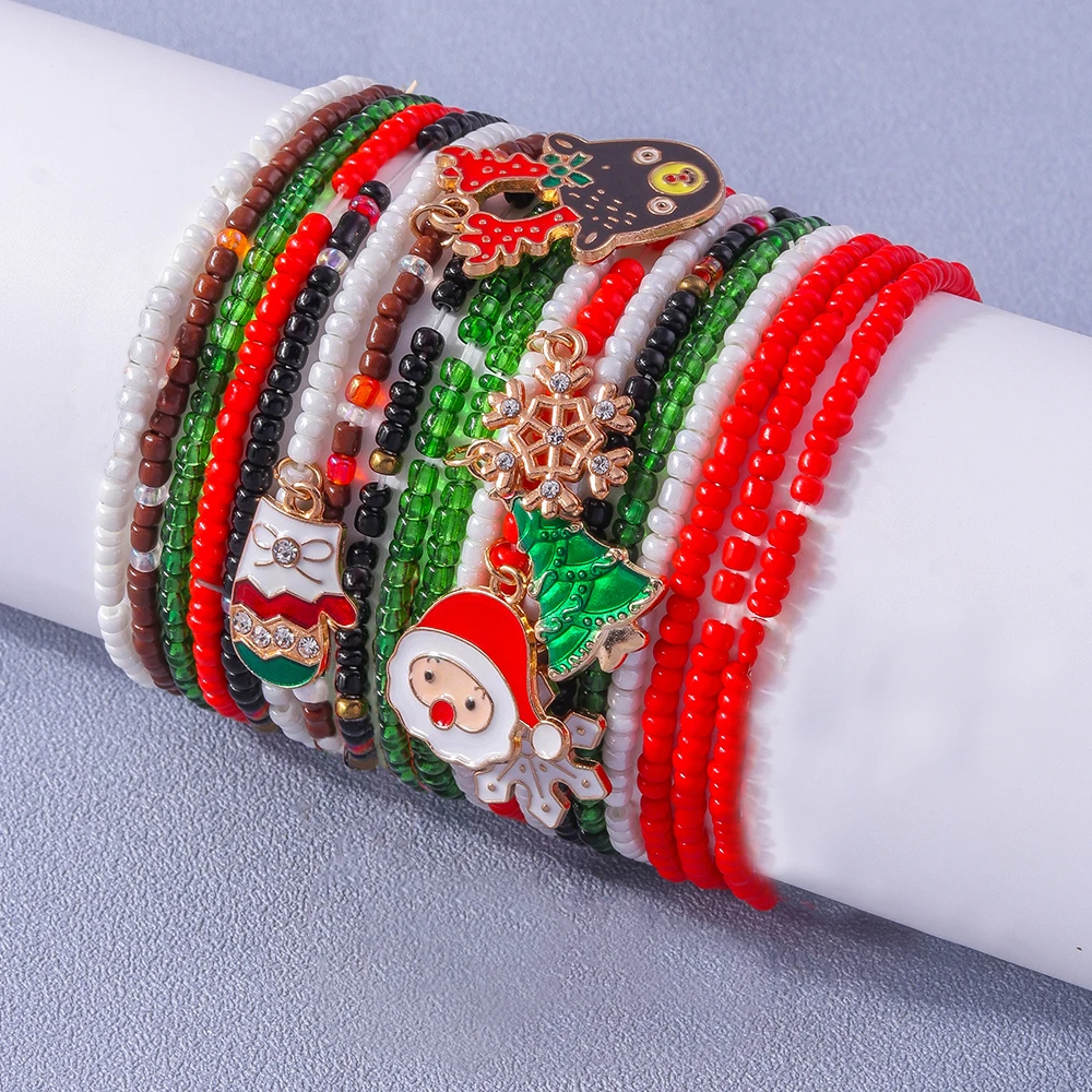 Aihua Neue 10 teile/los Weihnachten Armbänder für Frauen Mädchen Santa Claus Deer Glocke Weihnachten Baum Armband Charme Armreif Schmuck Geschenke – Detail 1