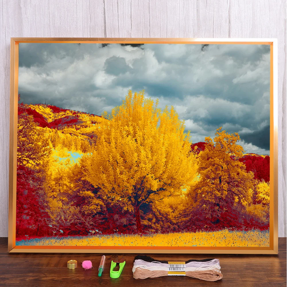 

Colorful Nature Pre-Printed 11CT Cross Stitch Kit Embroidery DMC Threads Needlework Craft Painting Hobby Needle Floss Package