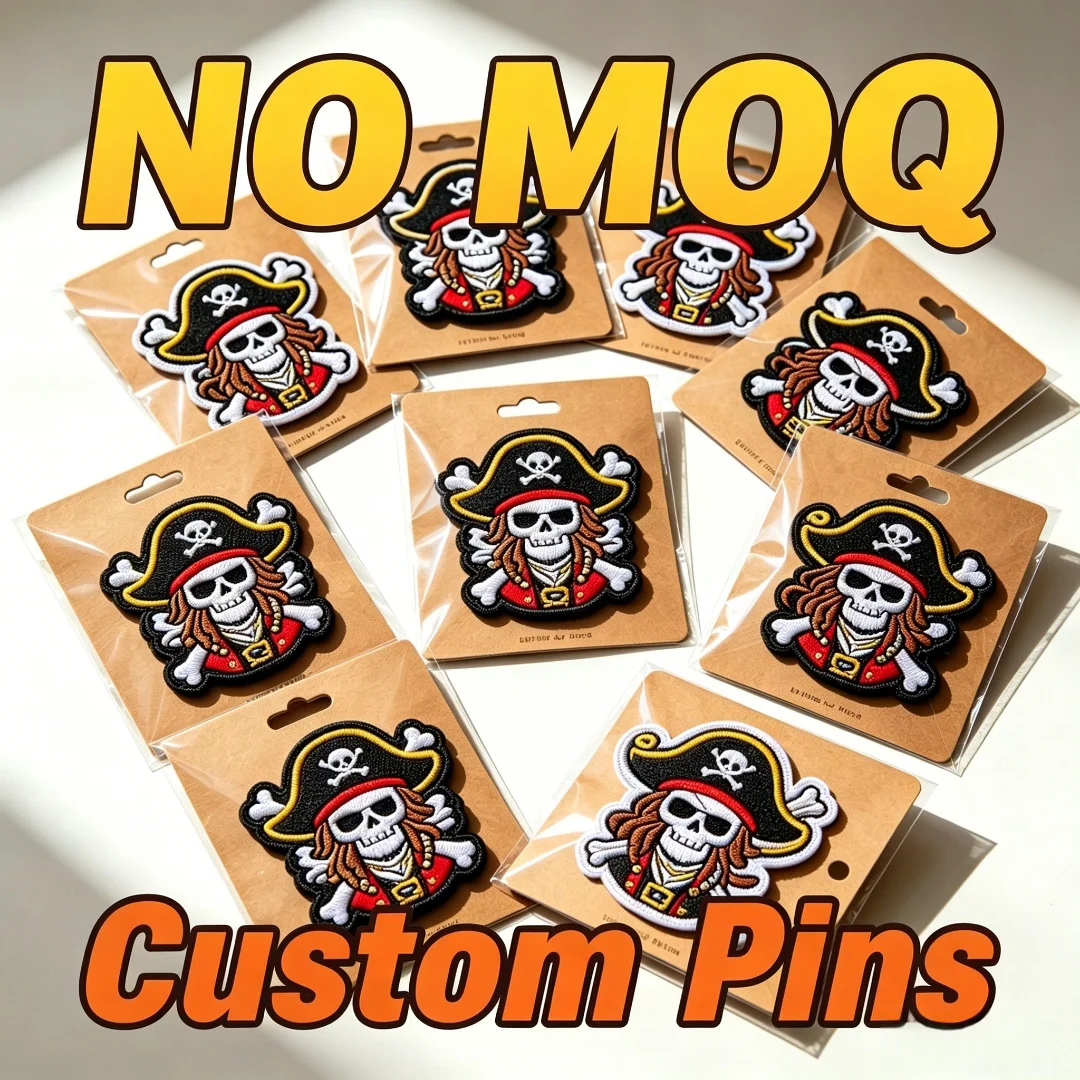 

Custom Personalized Enamel Pins Pirate Skull Embroidery Lapel Patch Pin Halloween Backpack Jacket Party Decor Gift