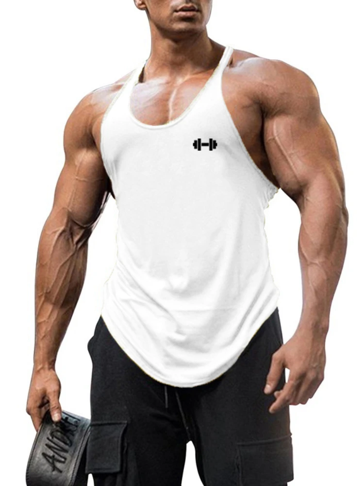 Gym Fitness Bodybuilding Muscle Tank Tops Summer Cotton Breathable Sleeveless Y-back T-shirt Mens Sport Workout Muscle Vests