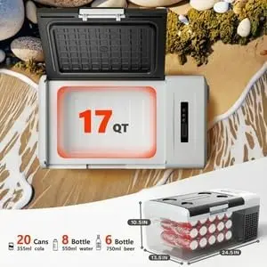 Portable 12V Refrigerator, 17 Quart Compressor Electric Cooler, 12V Fridge -4℉-68℉, Portable Freezer for Camping, RV, Outdoor
