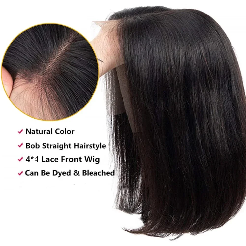 Brazilian Straight Lace Frontal Bob Wig, Perucas de cabelo humano pré-arrancadas, peruca de fechamento sem cola, 18 ", 4x4