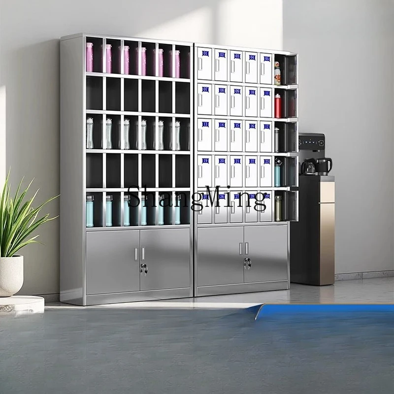 

FG stainless steel water cup holder workshop rack staff multi-grid teacup storage cabinet thickened