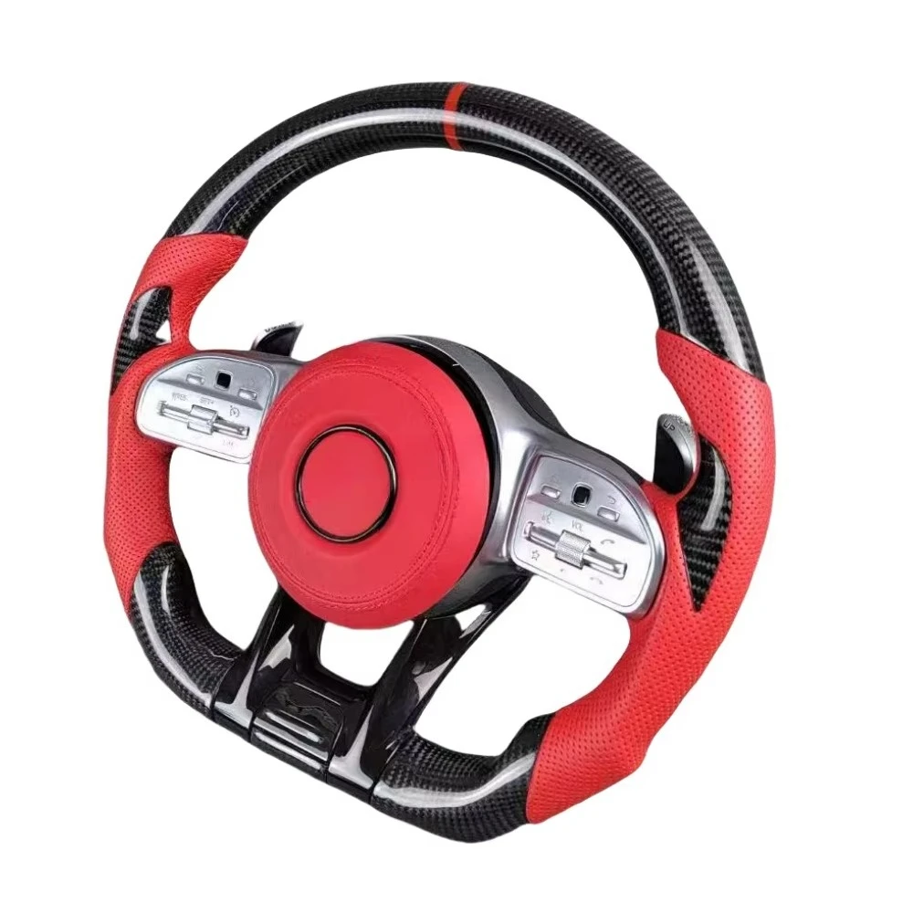 

For Mercedes Benz Accessories Amg C E S G-Class W204 W205 W222 G500 G55 G63 S500S320 Red Leather Carbon Fiber Car Steering Wheel