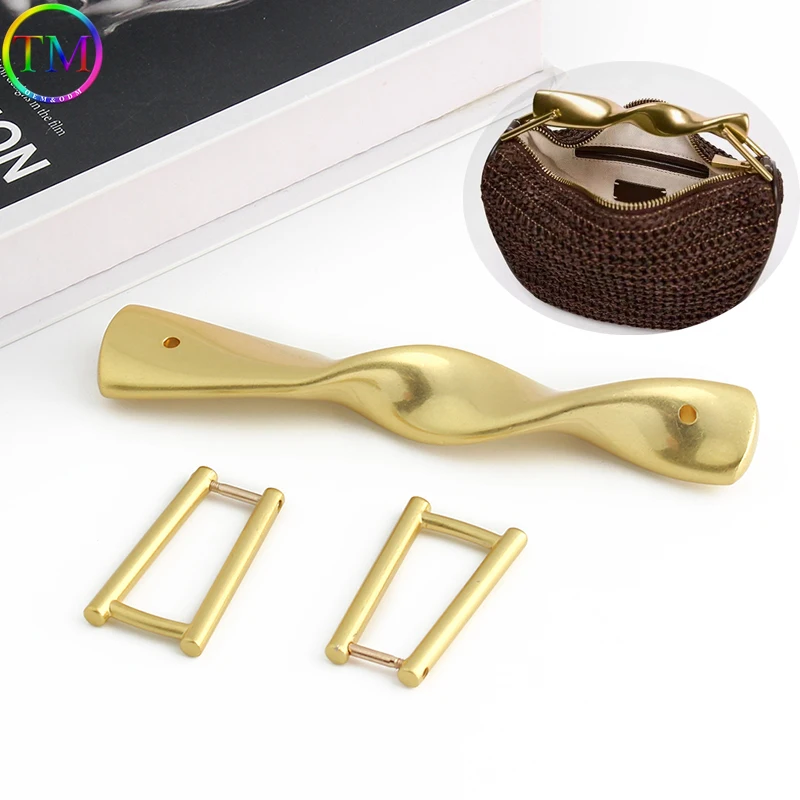 

2/5/10Sets Satin gold Fried Dough Twist Shape Bag Handles Removable Hook For DIY Craft Handbag Shoulder Purse Frame Accessories