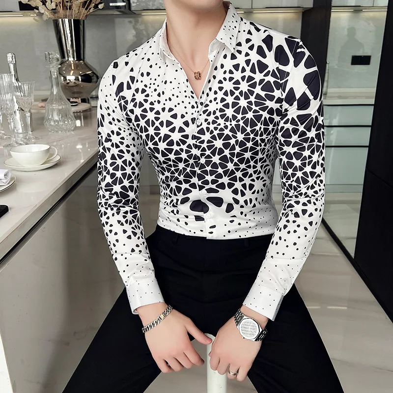 LIFENWENNA Fashion Personality Luxury Long Sleeve Party Shirts European Style Digital Print Shirt Men NightClub Slim Fit Blouse