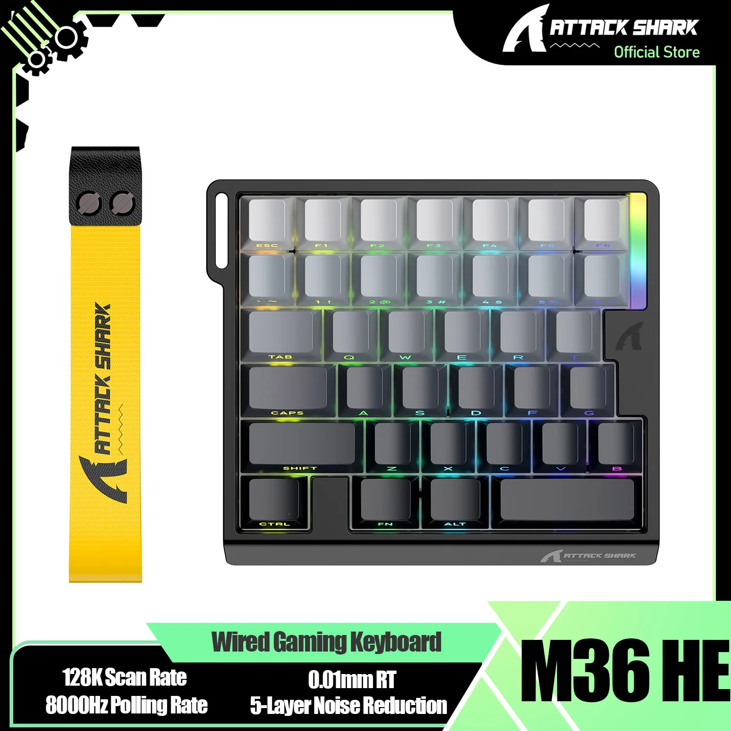 ATTACK SHARK M36 HE One-Handed Magnetic Switch Wired Keyboard 8000Hz Polling Rate, 0.01mm RT, 5-Layer Noise Reduction HIFI Sound