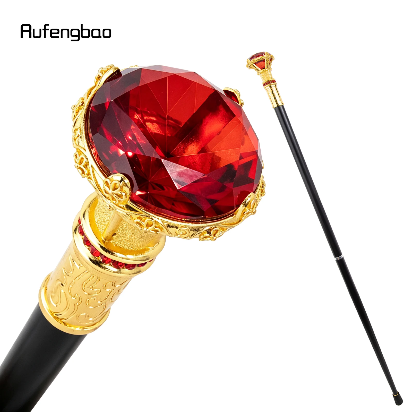 Red Diamond Type Golden Walking Cane Fashion Decorative Walking Stick Gentleman Elegant Cosplay Cane Knob Crosier 93cm
