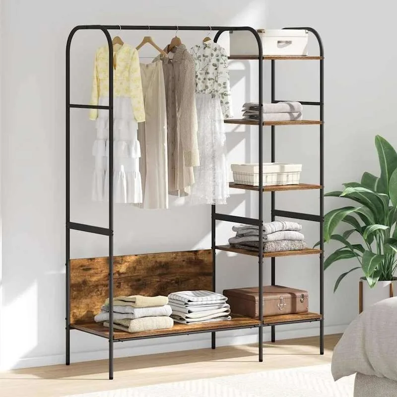 Porte-vêtements avec étagère brun 120x44x160 cm en bois dérivé de la forêt, chambre, livraison locale