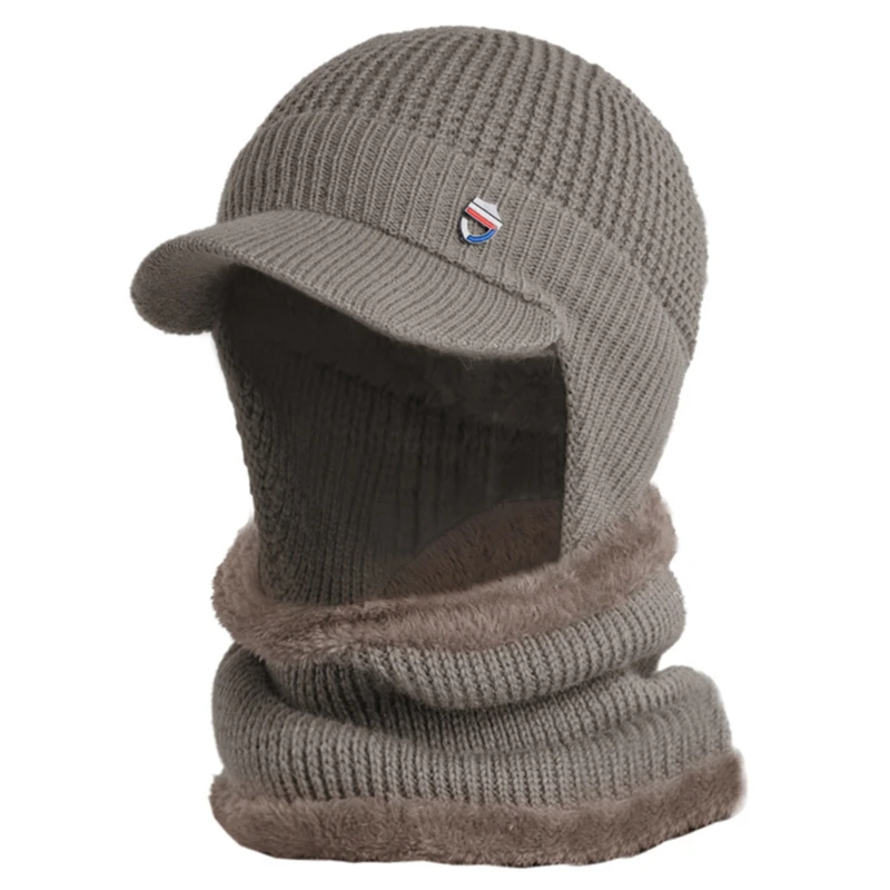 Bonnet à oreillettes à visière pour homme avec écharpe, bonnet doublé en peluche, plus chaud, protection des oreilles, froid et chaud, hiver, ensemble de 2 pièces