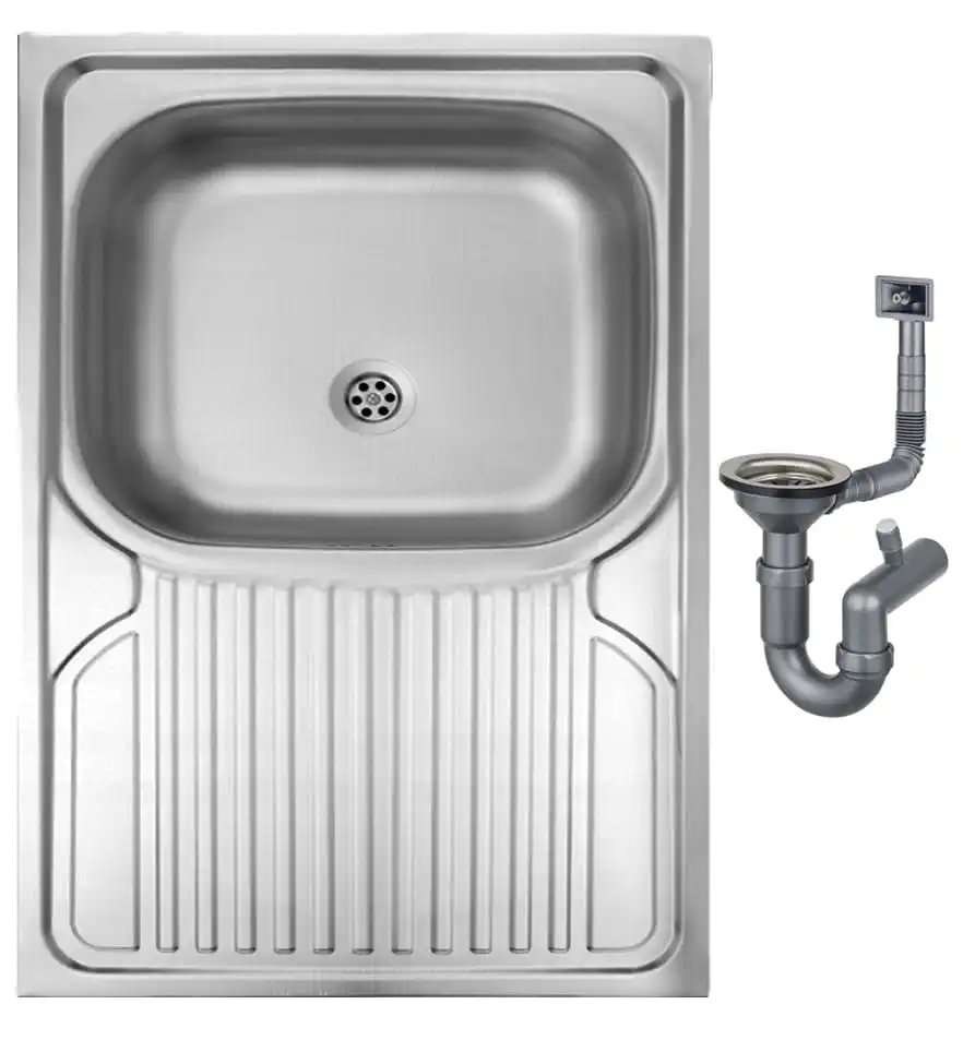 Single-chamber steel sink 80x60 satin with Apollo siphon