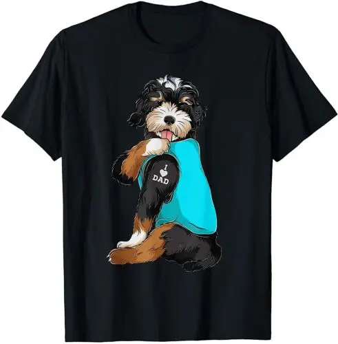 Camiseta de tatuaje de perro Bernedoodle I Love Dad, regalos para papás, ropa limitada, nuevo