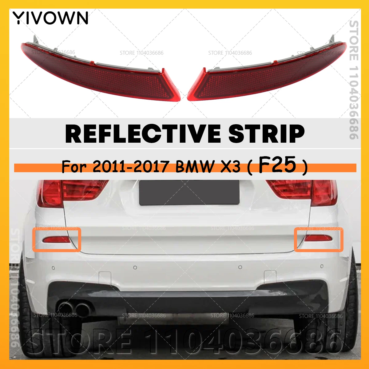 For 2011-2017 F25 BMW X3 28i 28ix 35ix 28dx Rear Reflector Brake Light Turn Signal Lamp Reflective Strip 63147217315 63147217316