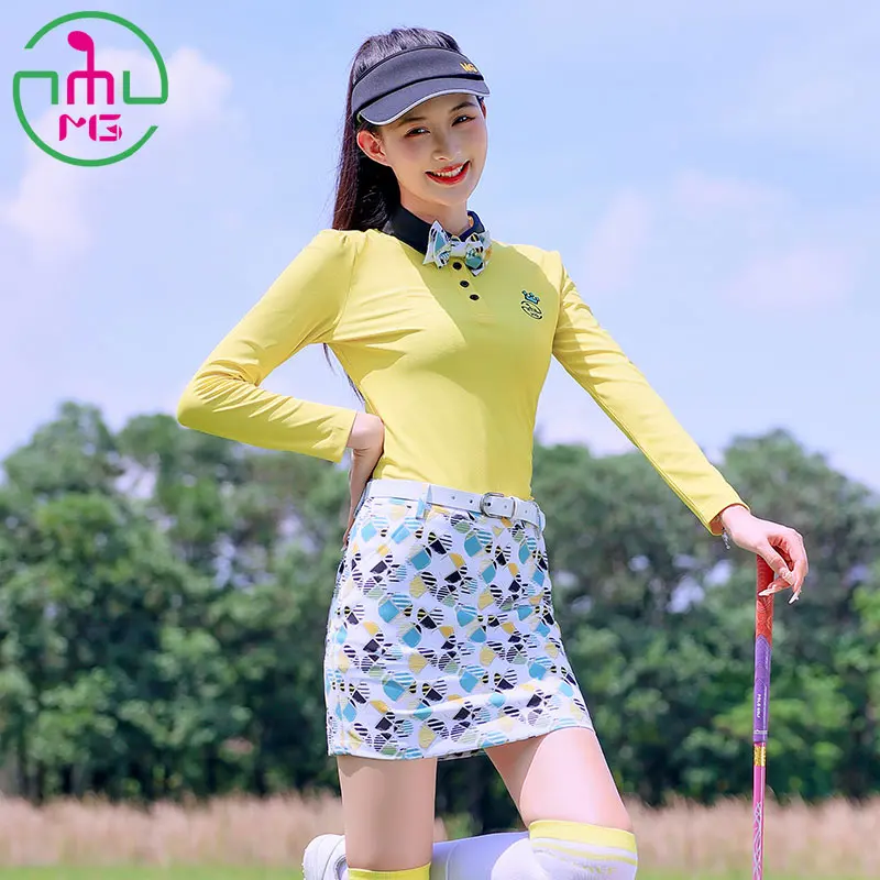 MG Spring Autumn Clothes Women Jerseys Long-Sleeved Shirt Set Lady Golf Tennis SportsWear Pack Hip Short Skirt Quick Dry Apparel