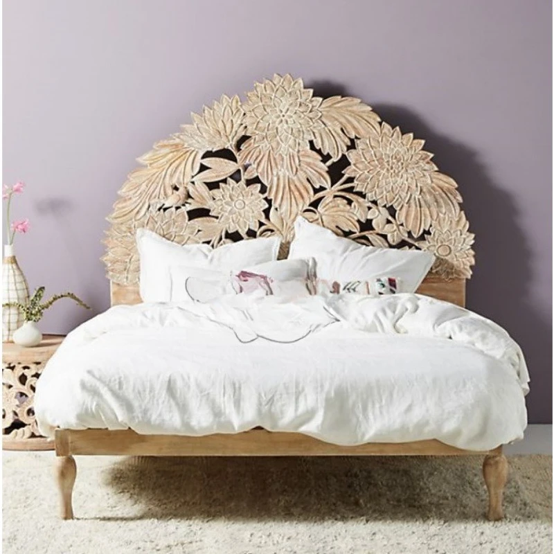 

retro solid wood carving flower double bed American country carving antique princess bed personality creative art wedding bed