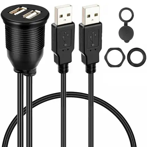 자동차 대시 보드 플러시 마운트 USB 패널 익스텐션 케이블 어댑터 소켓, 더블 포트 USB2.0 소켓, 1 M, 2M