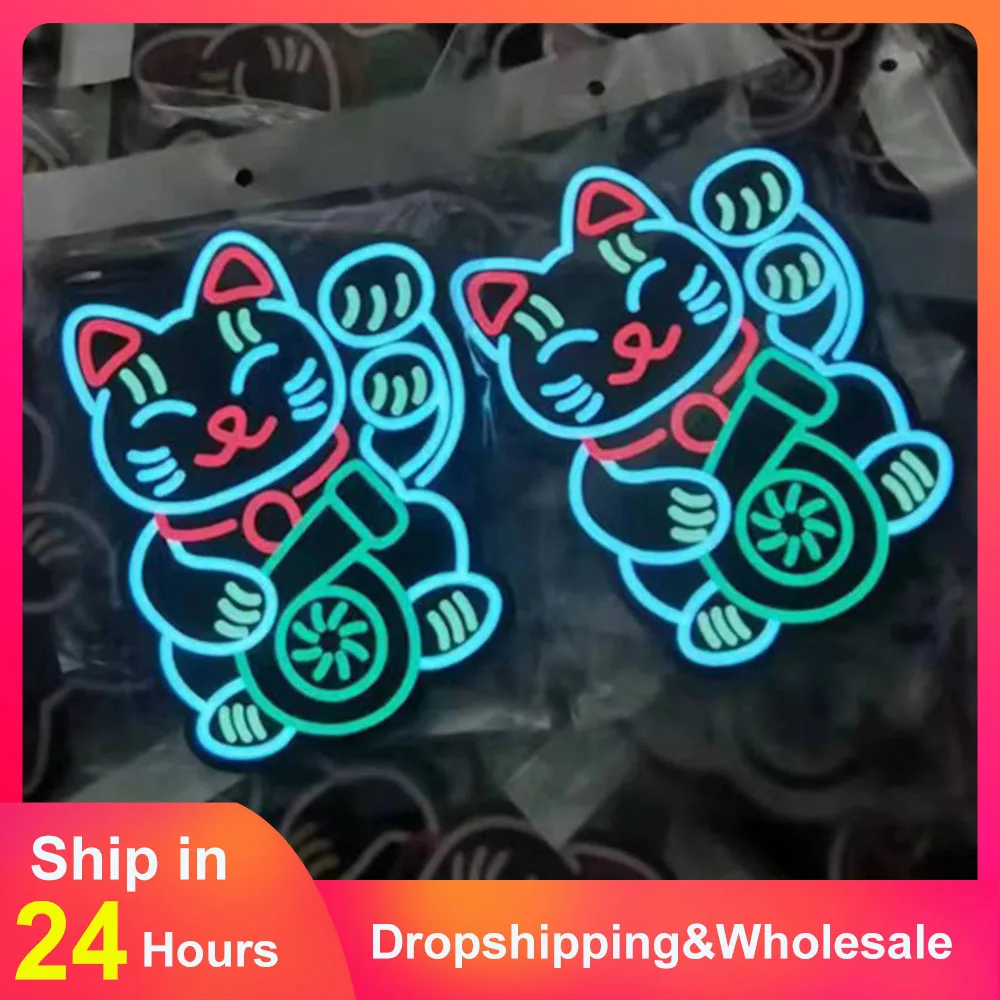 Lucky Turbo Cat LED Light Window Sticker JDM Night Glow Windshield Sticker Decorate Car Accessories Light Board Personality