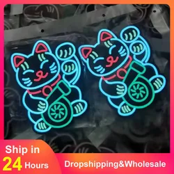 Lucky Turbo Cat LED Light Window Sticker JDM Night Glow parabrezza Sticker decorare accessori per auto Light Board Personality