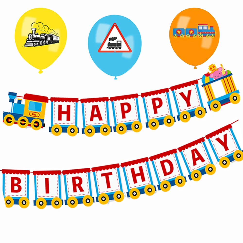 Train Birthday Party Banner Decorations Railroad Steam Train Sign Transportation Vehicle Party Garland Supplies