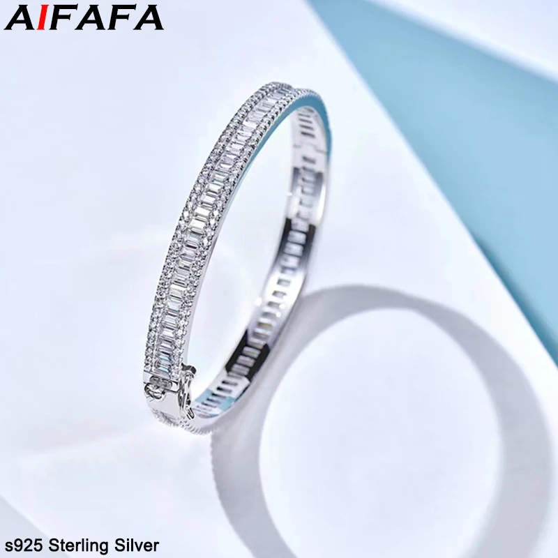 s925 Sterling Silver Bangle High Quality Full Stone Cuff Bracelet Plate 18k White Gold Couple Lovers Party Gifts Fine Jewellery
