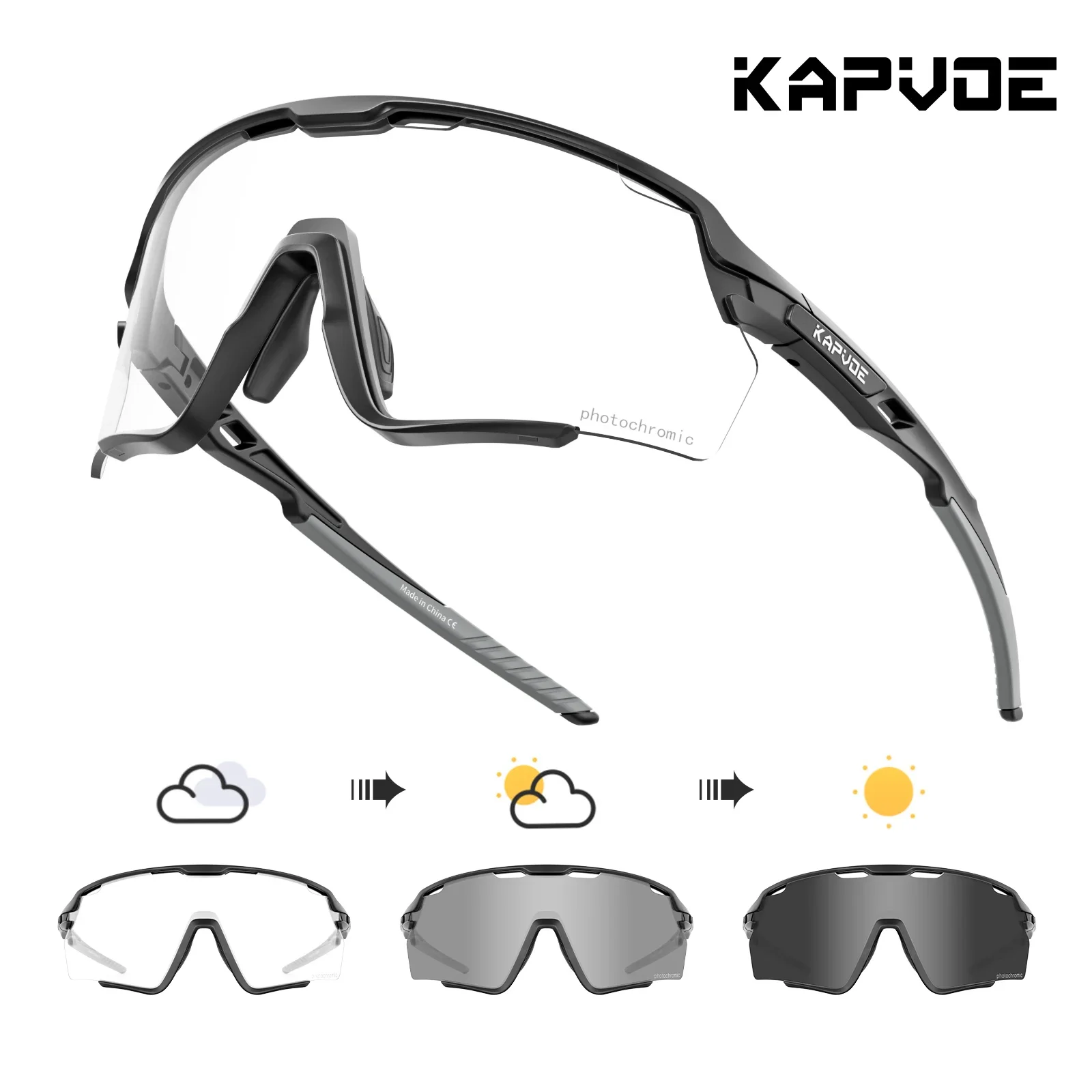 Kapvoe NEW Photochromic Bike Sunglasses Cycling for Men Blue Photochromism Glasses MTB New Bicycle Goggles Eyewear Sports UV400