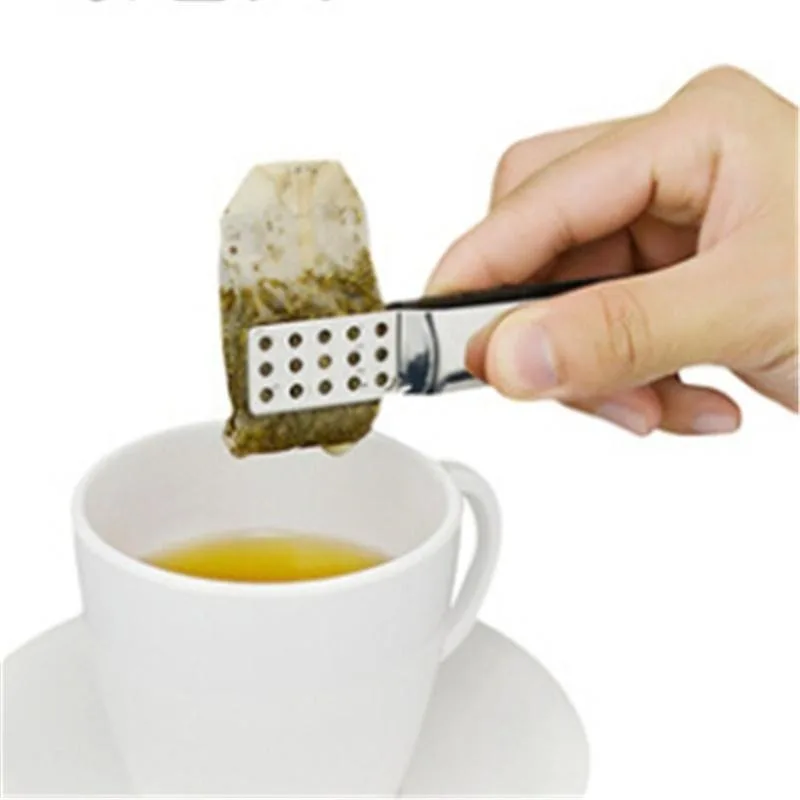 Stainless Steel Tea Bag Squeezer Round Teabag Tong Strainer Herb Grip Kitchen Tool Lemon Slice Clip Squeezer Holder Grip