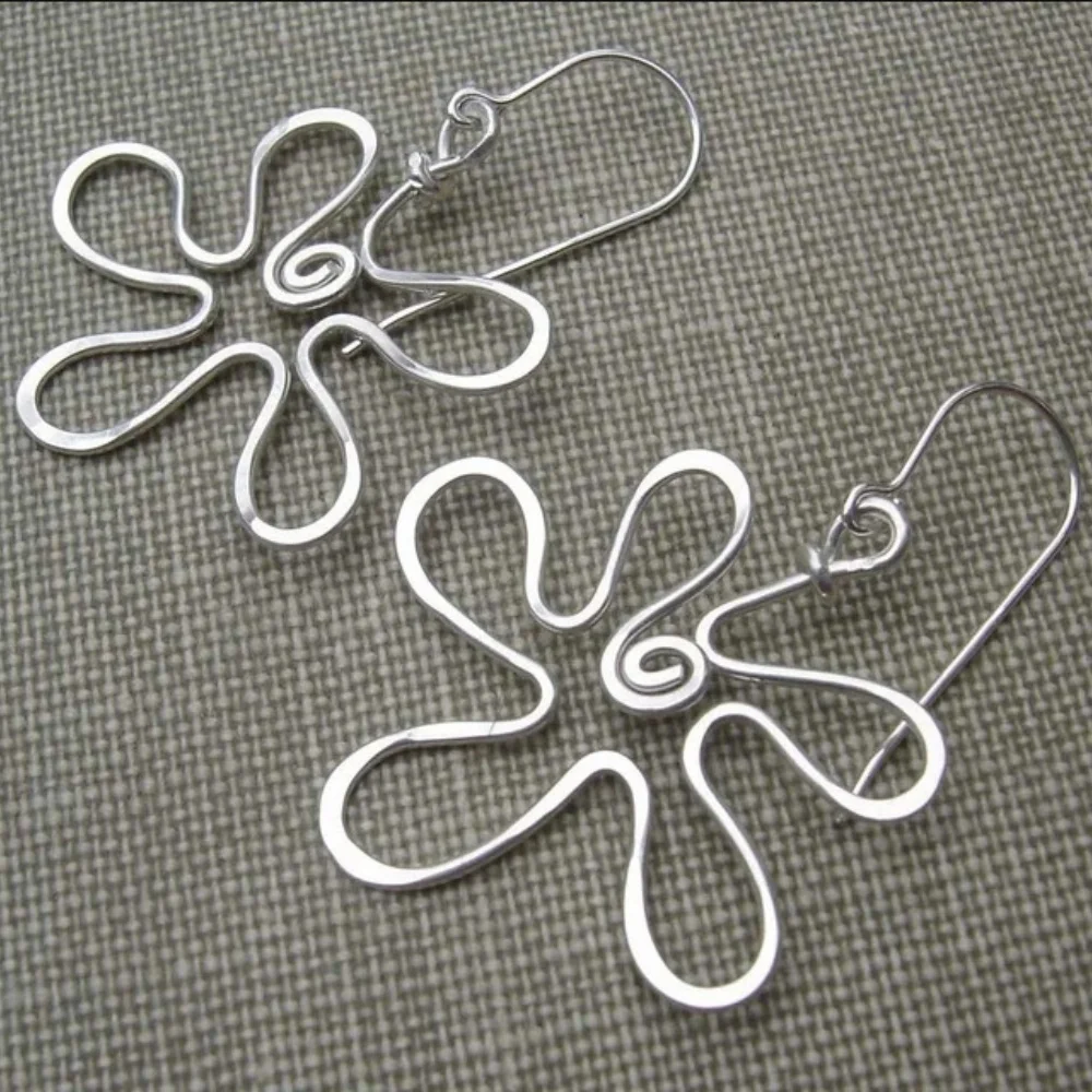 Delicate Silvery Hollow Flower Dangle Earrings  Retro Bohemian Style Jewelry with Delicate Details  Perf