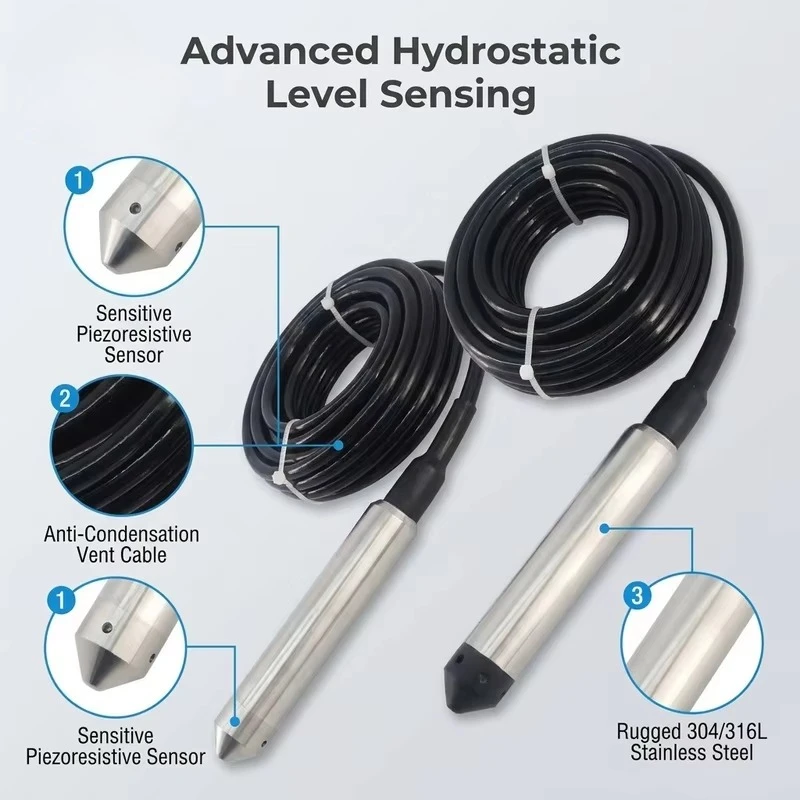 Stainless Steel Analog 4-20mA RS485 Smart Submersible Water Tank Level Indicator Sensor Probe for Deep Well