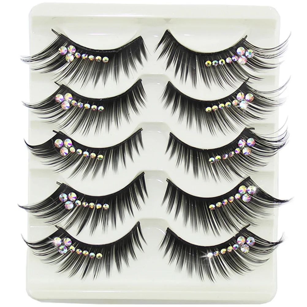 

5 Pairs Long False Eyelashes Stage Decor Gem Extensions Artificial Fiber Colored Exaggerated Performance lashes Thickening
