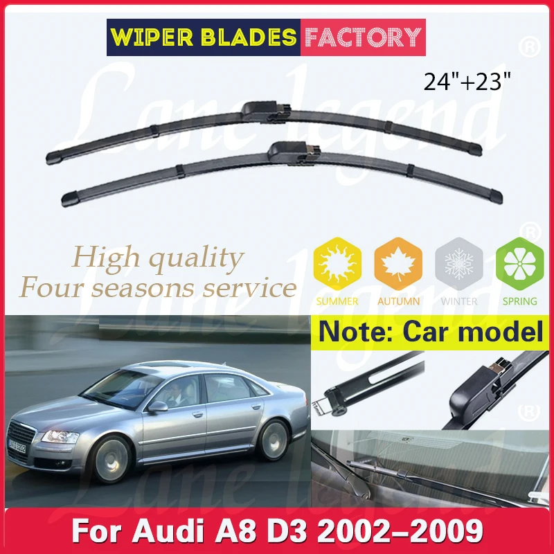 

For Audi A8 D3 2002 - 2009 Wiper LHD Front Wiper Blades Windshield Windscreen Window Car Rain Brushes Wipers 2007 2008 24"+23"