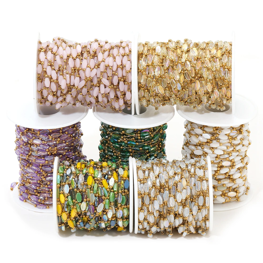 

1 Meter Stainless Steel Crystal Beads Chains 18k Gold Plated Chains for Necklace Bracelet Accessories DIY Fashion Jewelry Making