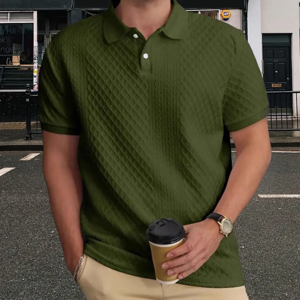 Atasan Pria Kerah Pendek Lengan Pendek Warna Solid Kaos dengan Dekorasi Jacquard Kain Jacquard Warna Solid Hoodie Ringan