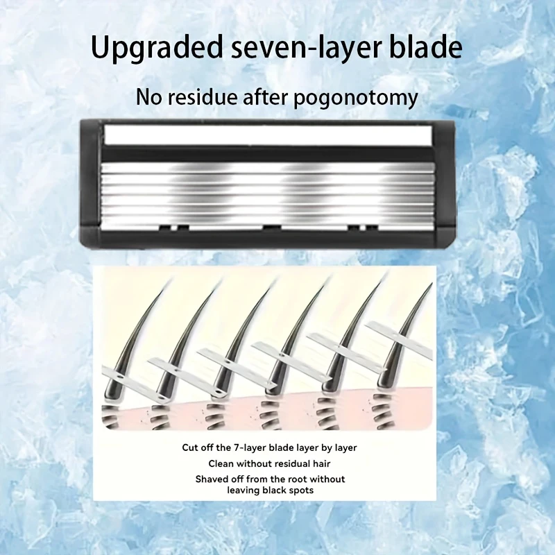 ماكينة حلاقة يدوية للرجال بمقبض شفرة ماكينة حلاقة للرجال 6 طبقات شفرات لإزالة شعر الوجه واللحية متوافقة مع عام #2