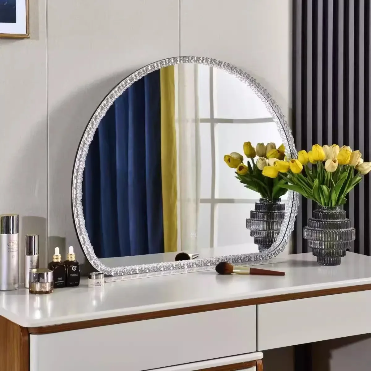 DSA makeup mirror semi-round acrylic crystal vanity mirror with lamp luminous fill light luxury desktop mirror