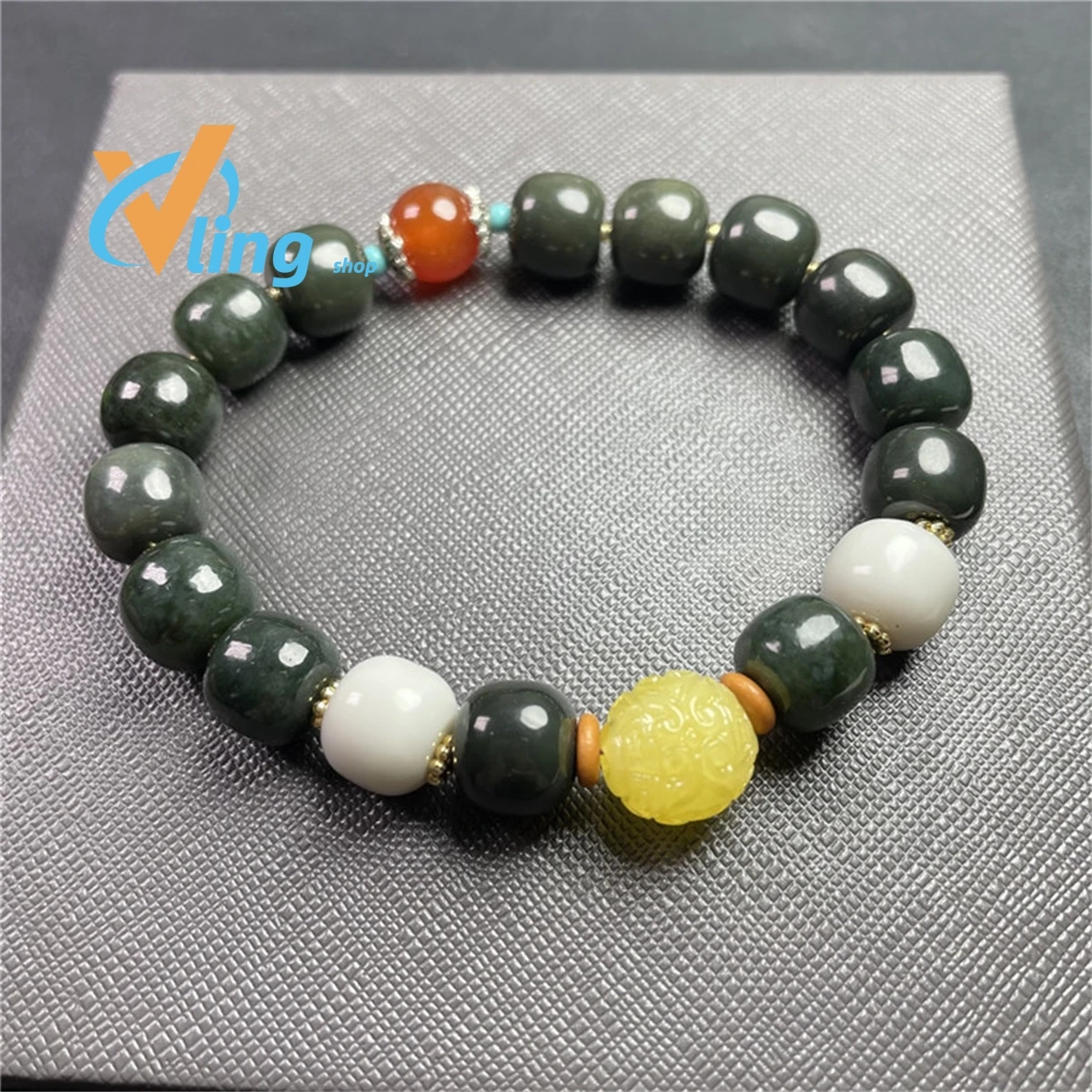 Xinjiang Hotan Jade Bracelet with Honey Wax Blossom DIY Blue Jade Old Shape Duobao and Tian Green Jade Bracelet