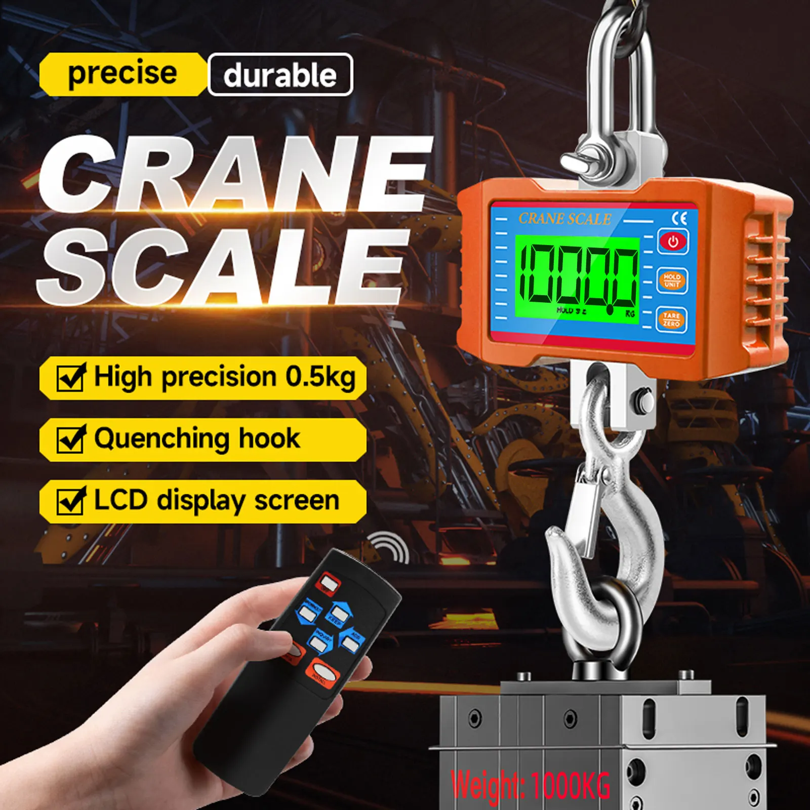

Hook Scale Digital Hanging Scale 1000KG (2204lbs) Portable Heavy Duty Crane Scale Aluminum LCD Backlight Industrial Hook Scales