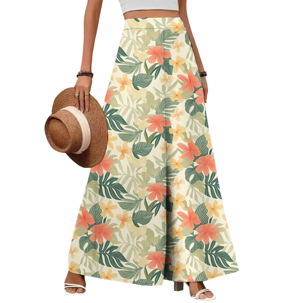 

Women's New Summer Casual Wide-Leg Pants High-Waisted Elasticated Boho Beach Pants with Pocket Pants