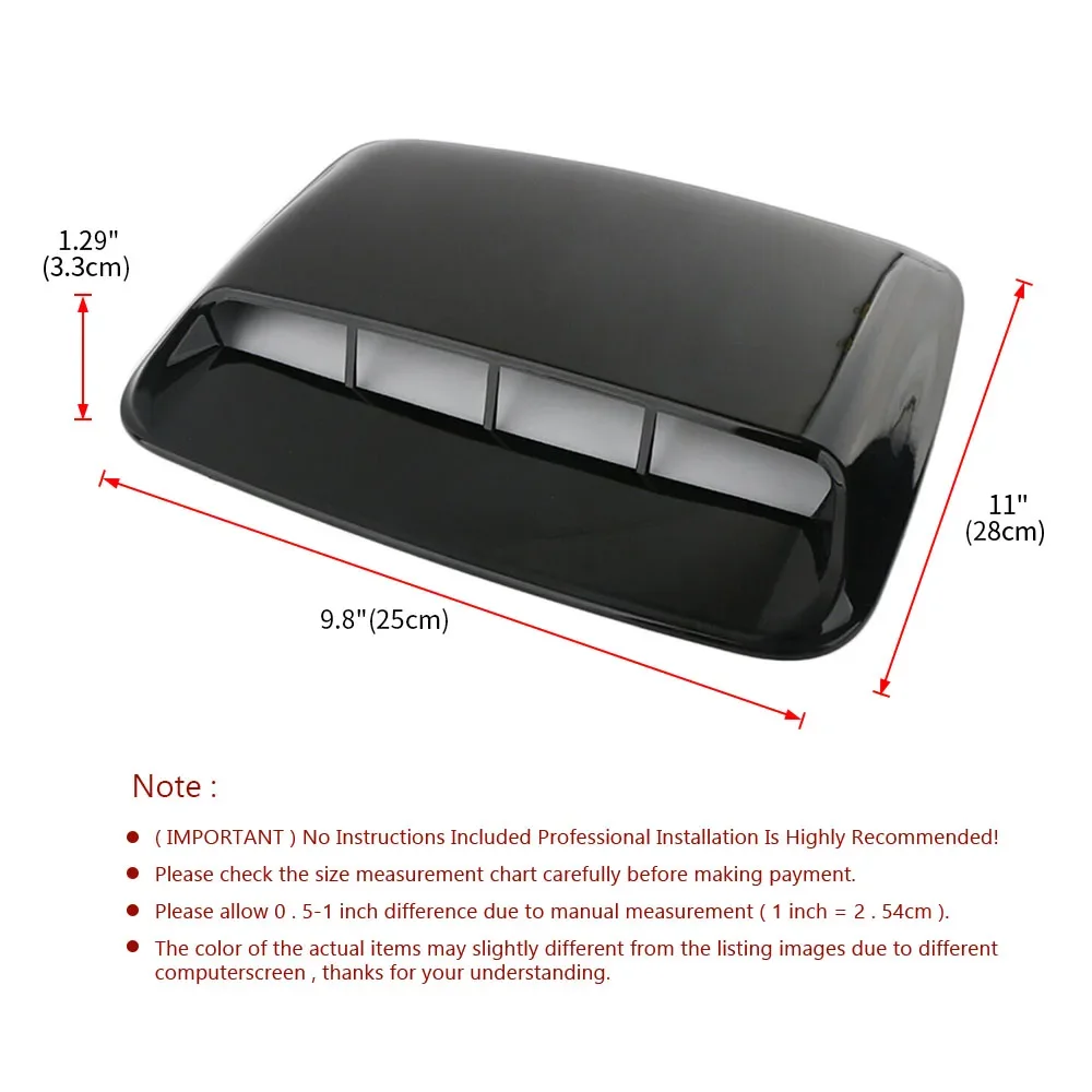 Universal 3D Decorative Hood Scoop - Air Flow Intake Vent Cover for Car Engine Bonnet (Carbon Fiber/White/Black)