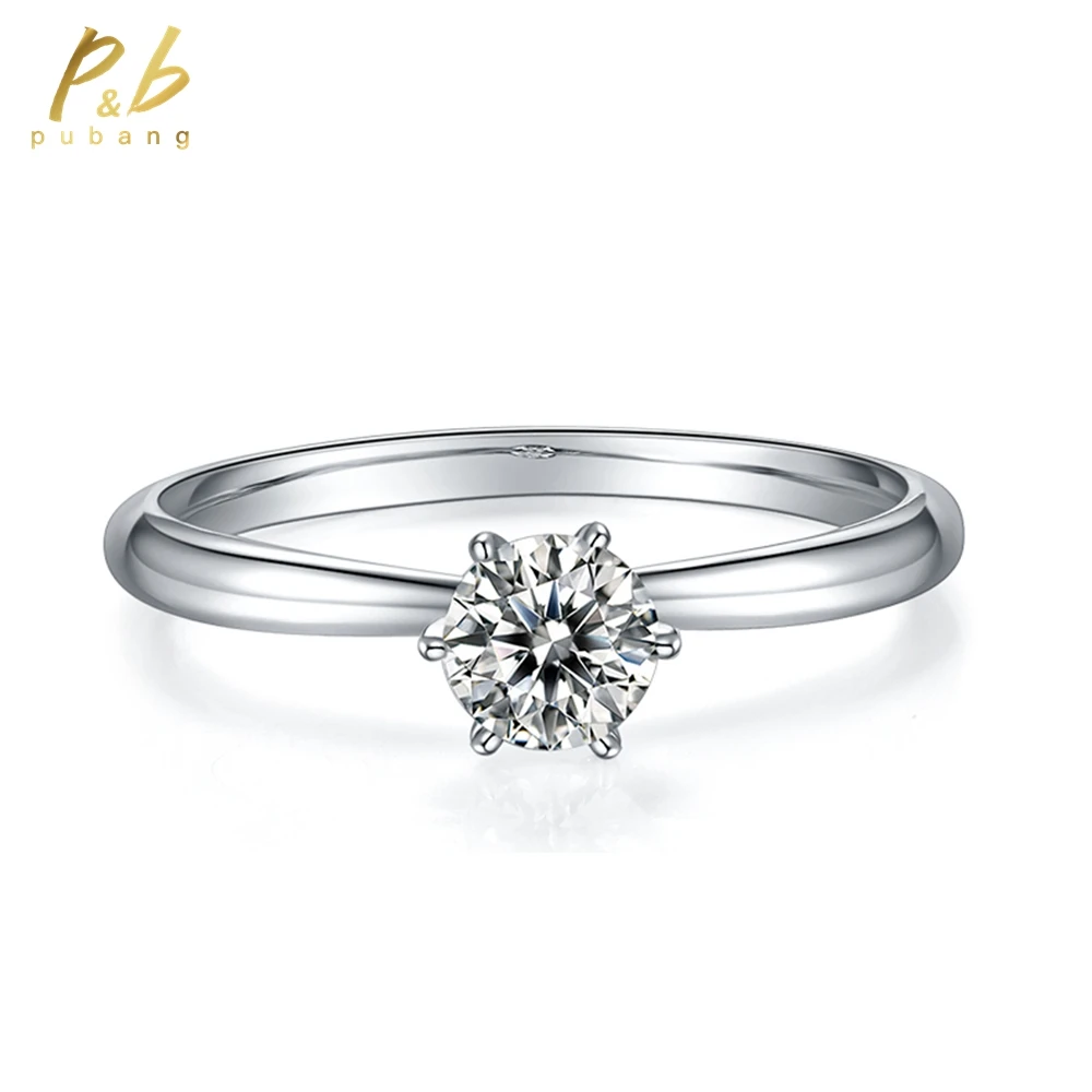 

PuBang Fine Jewelry Solid 925 Sterling Silver Simple Band Ring for Women Anniversary Gift 5MM D Moissanite Diamond Free Shipping