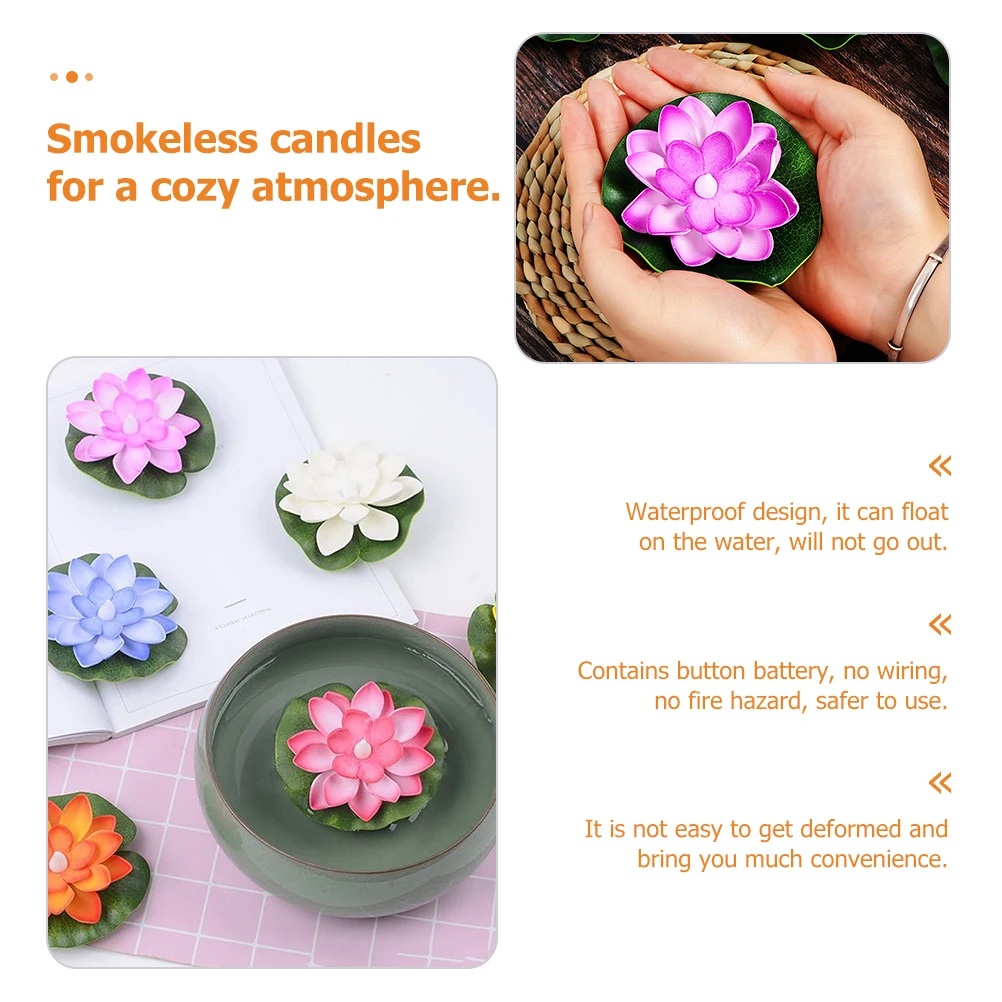 

6pcs Simulated Lotus Floating Candles Plastic Flowers Reusable Decor Artificial Plants for Garden Pond Aquarium Pool