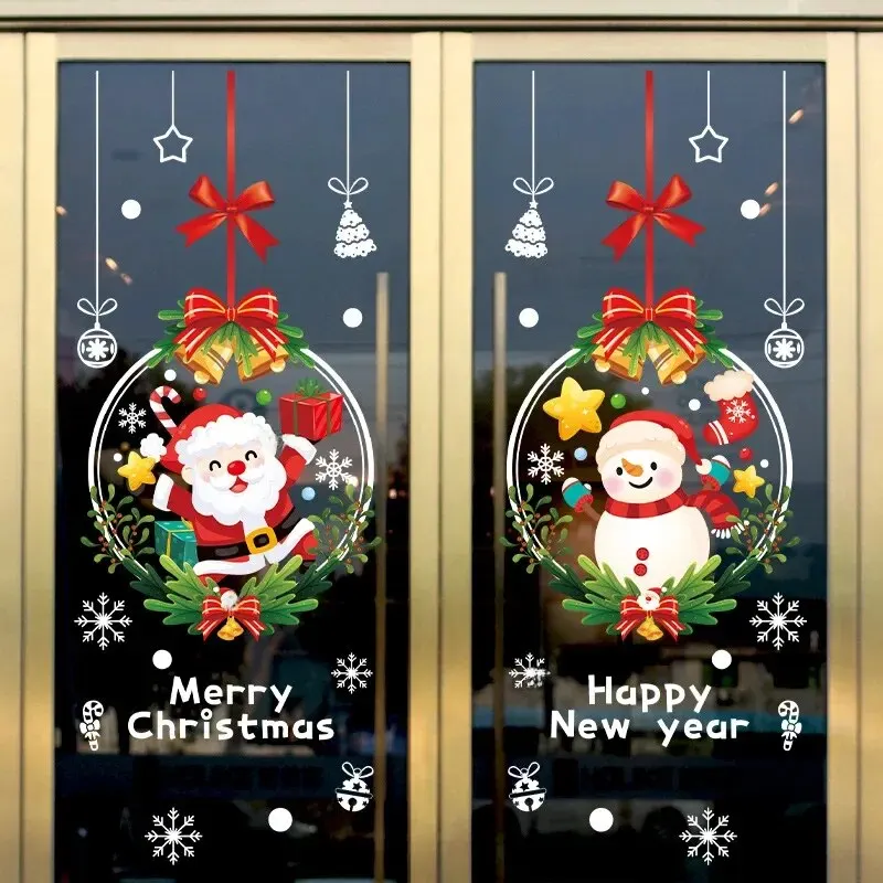 Christmas Wall Stickers Glass Door Decorations Santa Claus Electrostatic Painting Window Flowers Shop Window Stickers