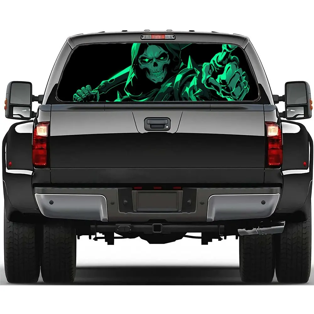 

Cool Green Shadow Skull PVC Perforated Car Vinyl Wraps, Privacy Enhancing Design for Rear Window, Car Rear Windshield Sticker fo
